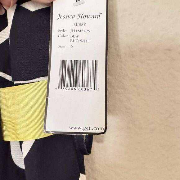 Jessica Howard Navy And White Dress Size 6 Yellow Bow At Waist Zip Closure - Picture 7 of 11